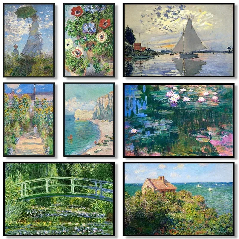 Claude Monet Seerosen Klassische Gartenlandschaft Poster und Drucke Leinwanddruck Wandkunst Bild für Wohnzimmerdekoration
