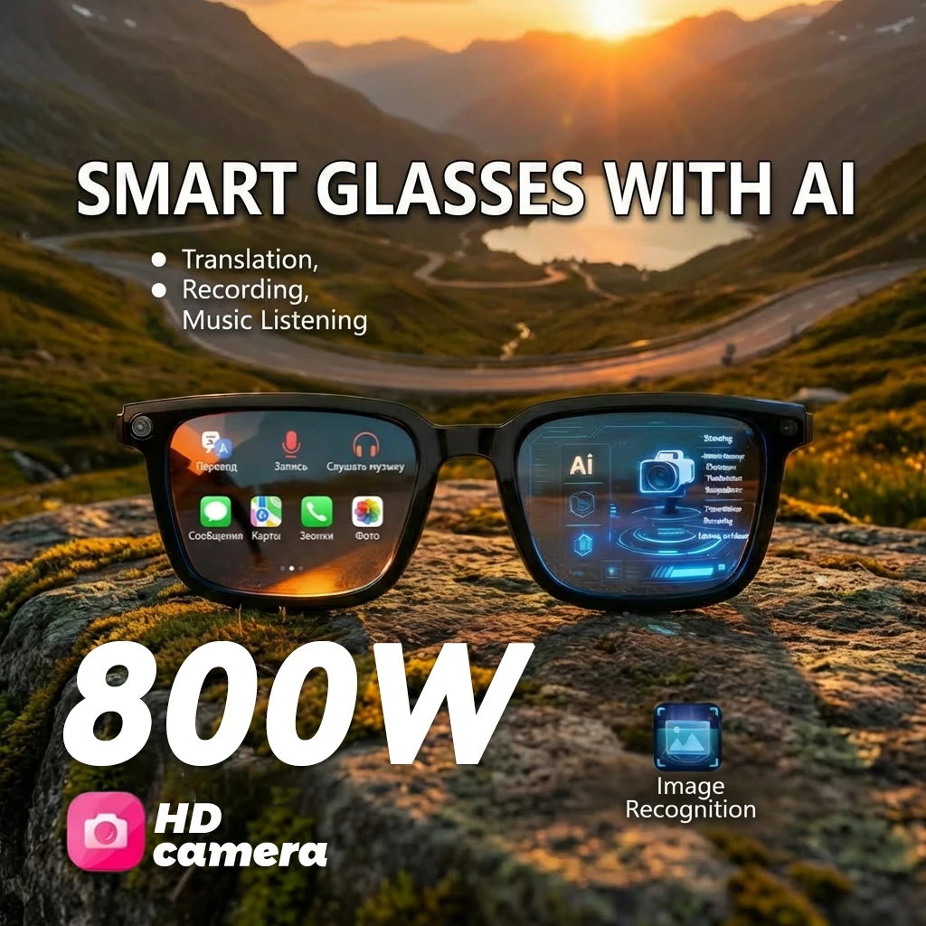 

AI Smart Glasses 800W Camera Voice Assistant WiFi Transfer Wear Detection HD Calling Music Playback Life Waterproof Outdoor