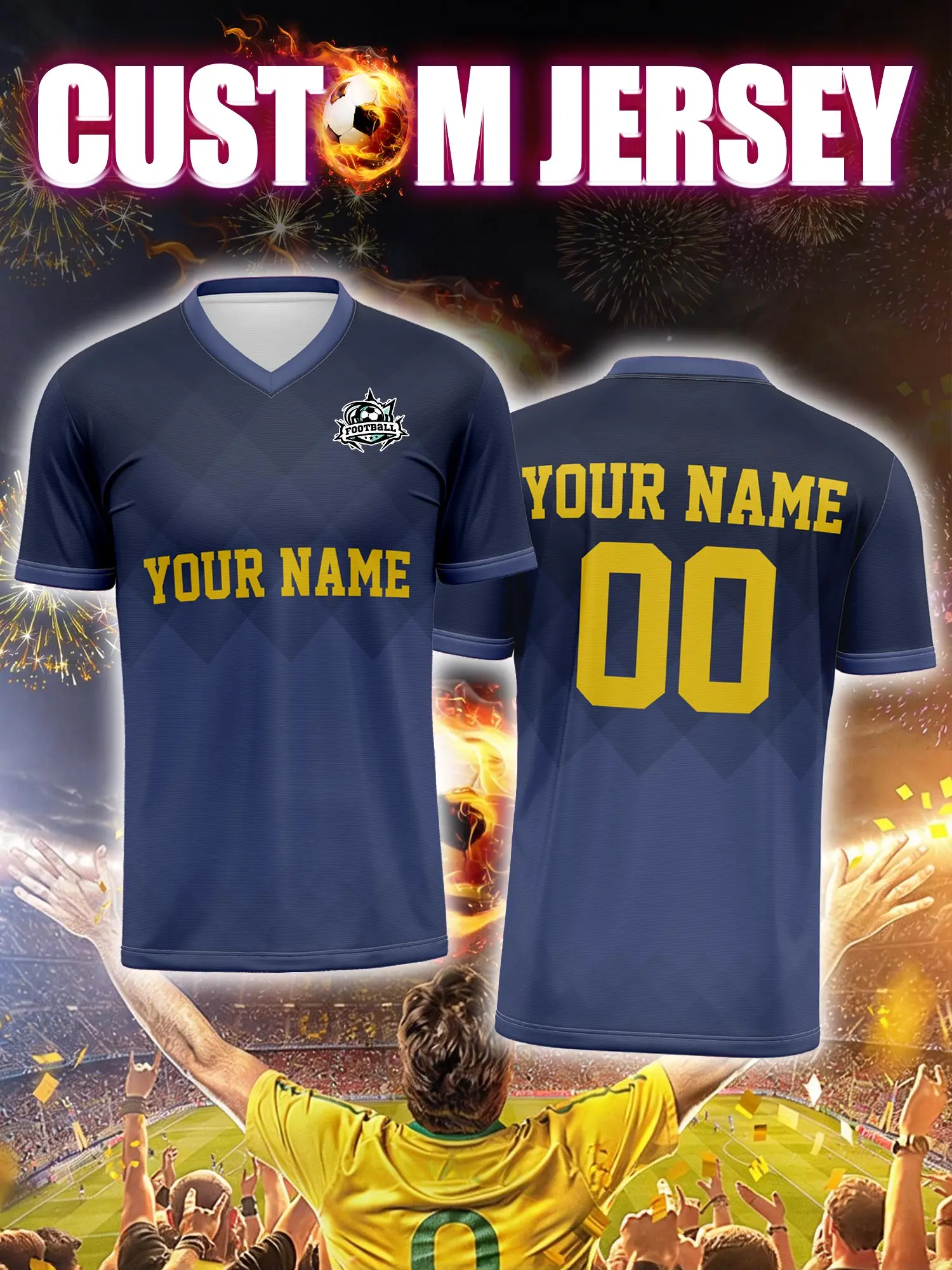 

Футболка для футбола с индивидуальным изображением, номером и именем, современная, лаконичная, стильная.