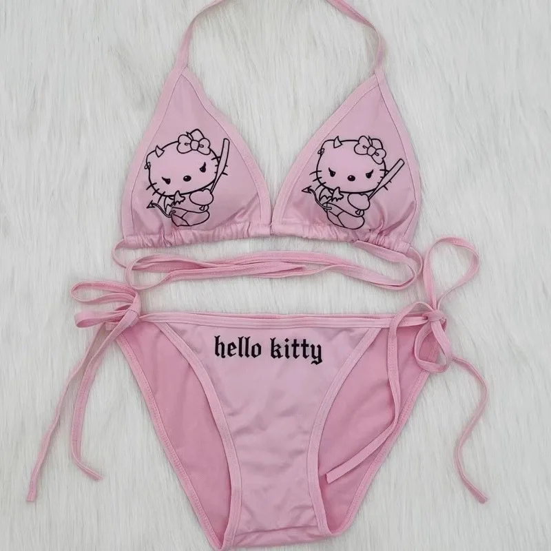 Sanrio Hello Kitty cute swimsuit underwear can be worn outside Y2K kawaii ins suspender bikini sexy cartoon underwear set gift