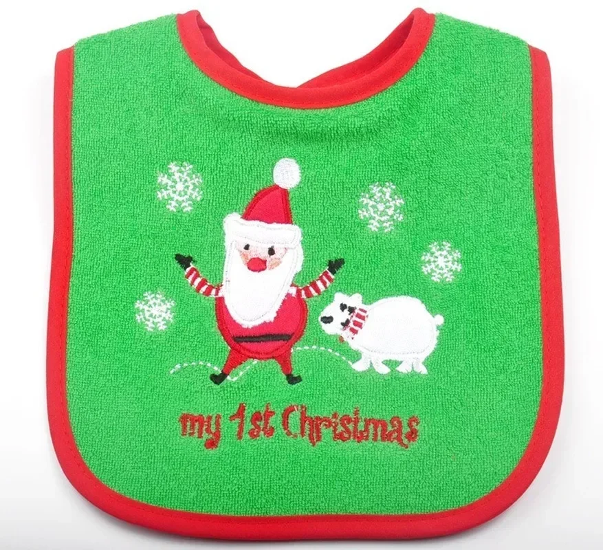 Waterproof Christmas Baby Bibs Round Neck Burp Cloths Santa Elk Christmas Tree Pattern Infant Saliva Towel Xmas Kids Gift Apron