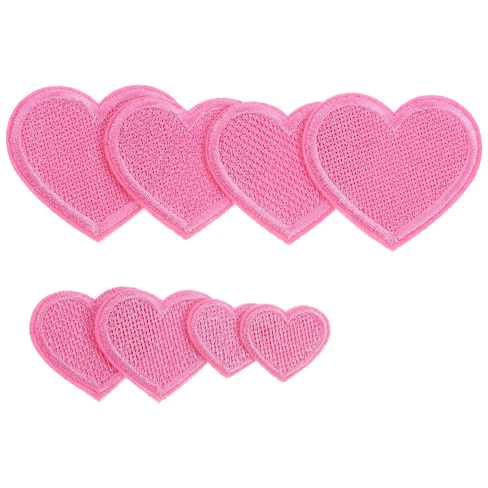 

8 Pcs Heart Shaped Embroidered Patches Self Adhesive Pink Small Medium Large Size Coat Accessories For Clothes Jeans Bags