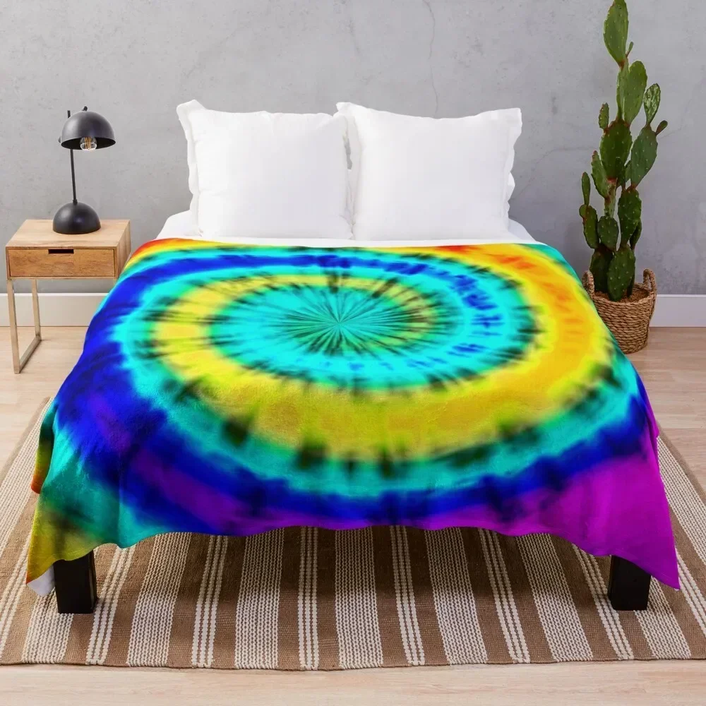 

Rainbow Tie Dye Pattern Throw Blanket Multi Purpose Soft Warm Blanket for Home Travel