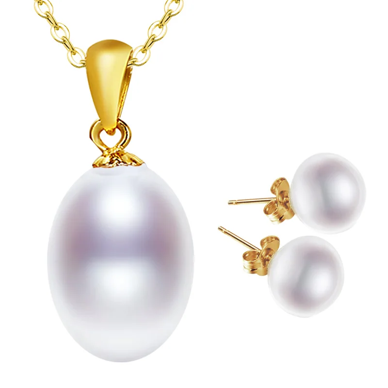 

NYMPH 18K Yellow Gold Necklace Pendant Natural Freshwater White 10-11mm Drop Pearl Wedding Party Gift Girl Women [T251]