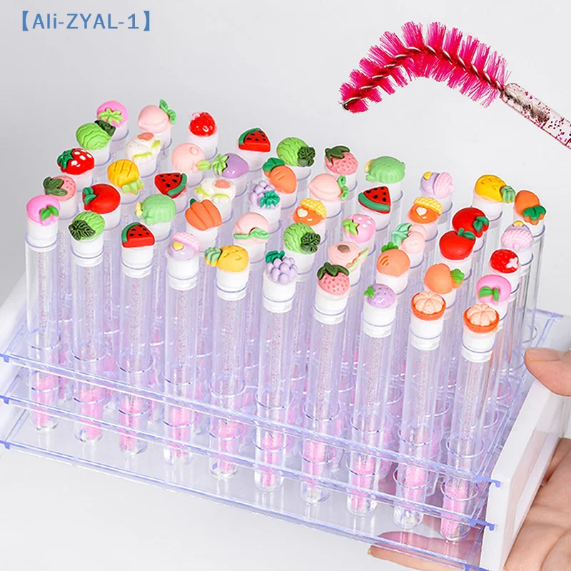 【ZYAL-1】10 Stück/Set Frucht-Kollektion Mascara-Bürsten Wiederverwendbare Wimpernbürsten mit Hülle Spoolies Wimpernverlängerungs-Bürsten Make-up-Tools