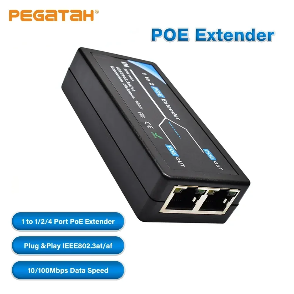 for NVR IP Camera AP IP port max extend 100 meters for POE range PEGATAH 2/4 POE Extender IEEE802.3af Standard