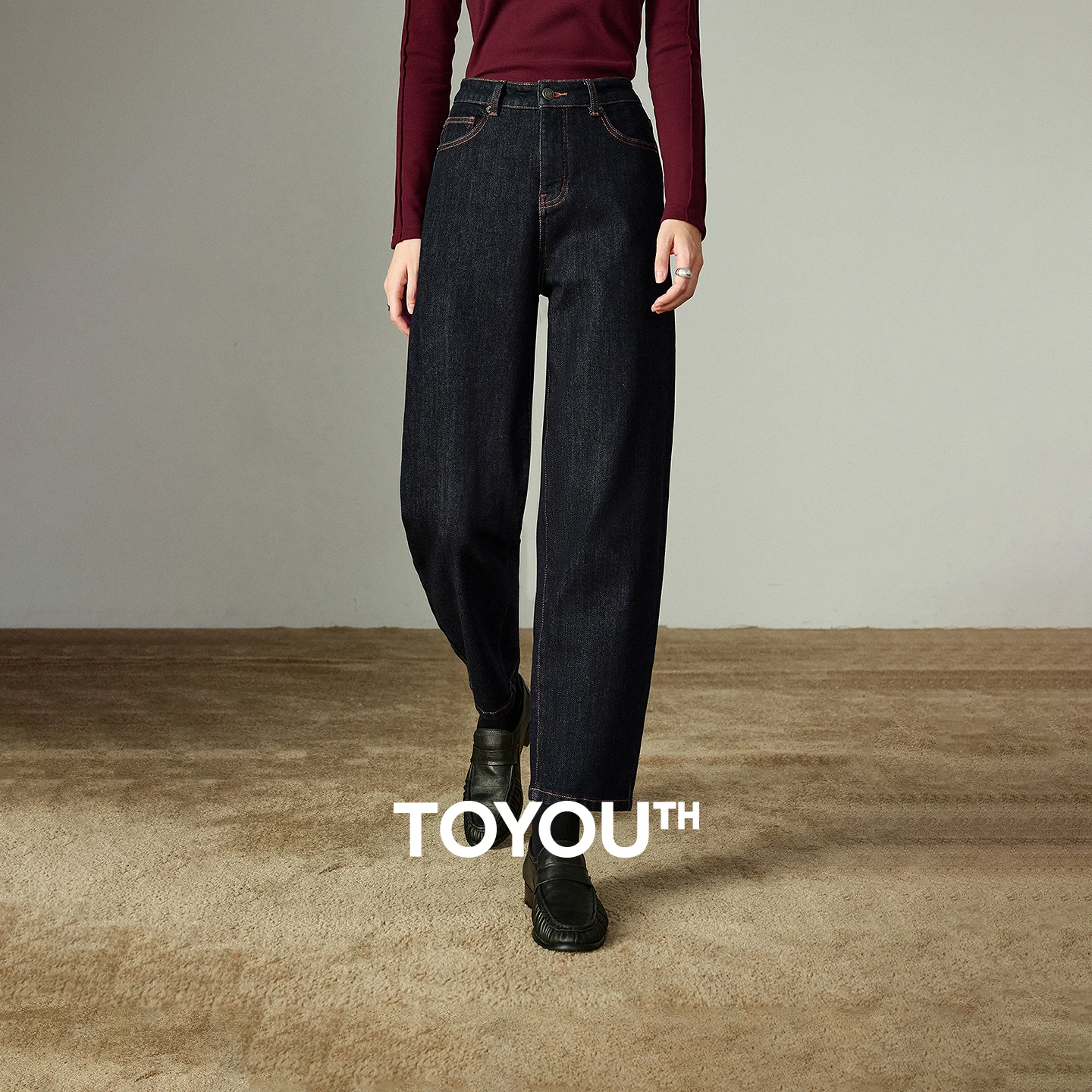 

TOYOUTH Women Jeans 2025 Winter New Original Color Colorfast Fleece-lined Warm Slimming Silhouette Banana Pants