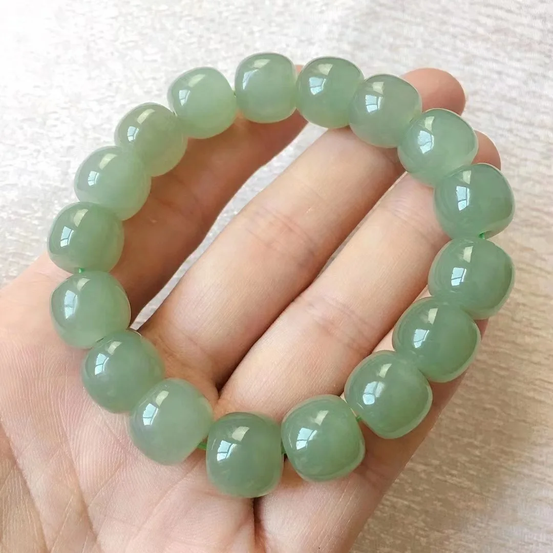 Hetian jade bracelet for men and women old-style beads bluish-white jade beads transfer beads bracelet