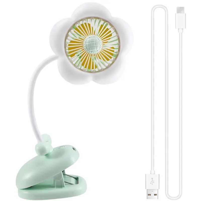 A23F-USB Rechargeable Clip On Fan Cute Design Flower Clip On Fan 360° Rotate Cooling Fan With LED Lights For Stroller Camping