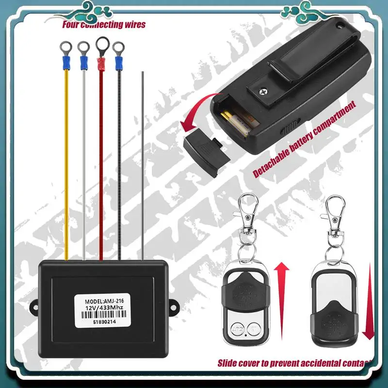 ABTU-12V 12Volt 50Ft Winch Wireless Remote Control Set For Truck Jeep ATV Warn Ramsey