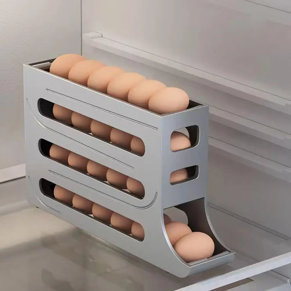 Space-saving Egg Holder Egg Slide Groove Design Capacity Fridge Egg Storage Box with Four Tiers Automatic for Refrigerator