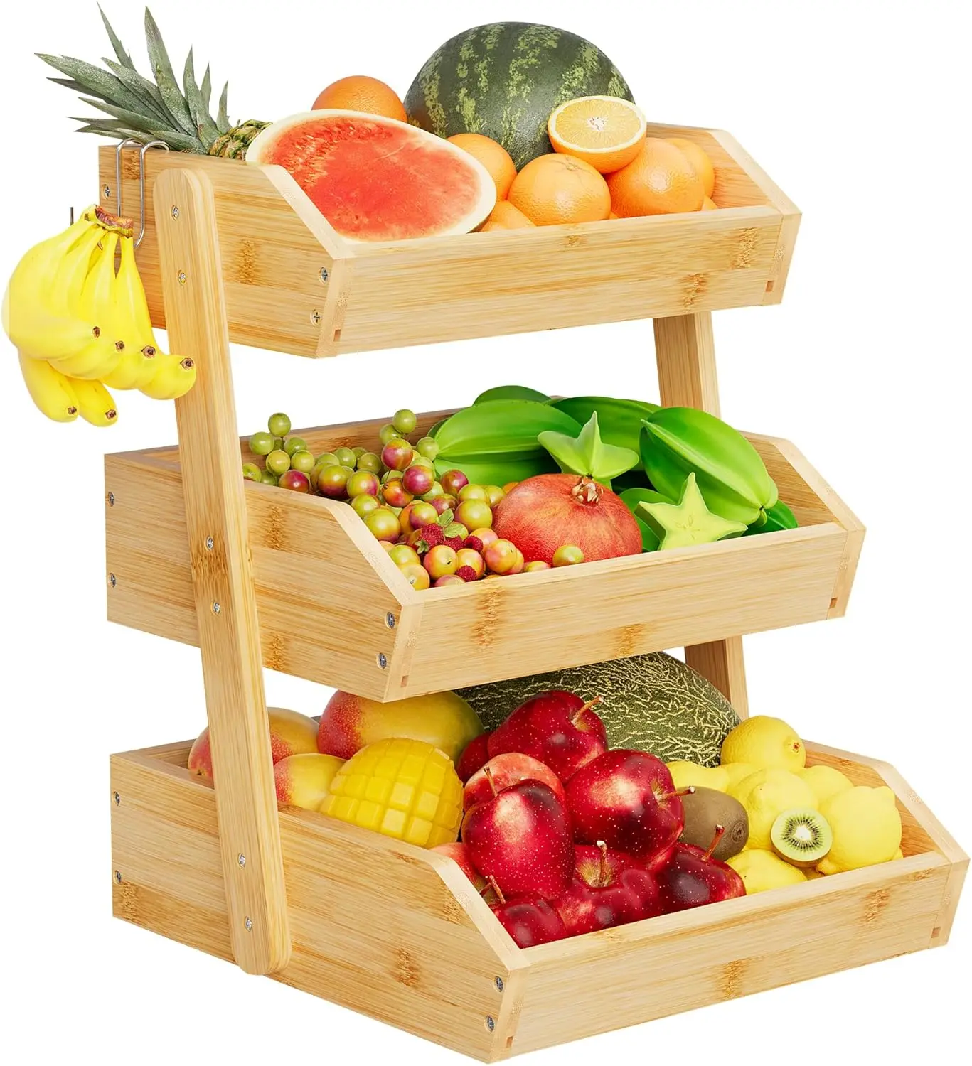 

Bamboo 3 Tier Fruit Basket For Counter, Large Capacity Fruit Storage Countertop, Fruit Holder, Wooden Pantry Organizers