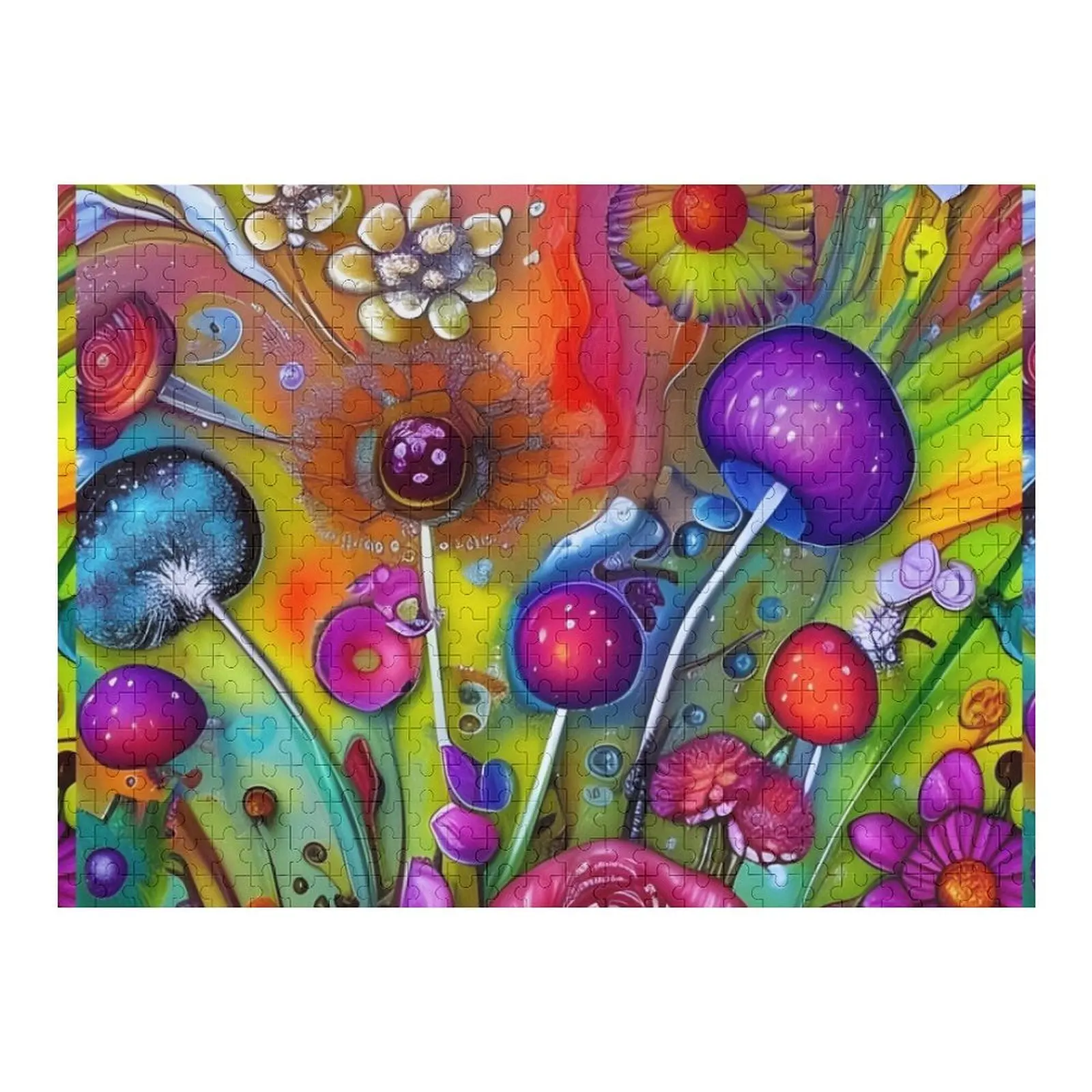 

Грибы и цветы, красочная живопись. Пазл. Деревянный детский пазл с животными.