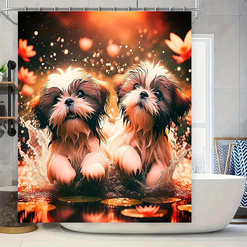 

Современная цифровая занавеска для душа с принтом домашних животных, милый узор собаки, декор для ванной комнаты, водонепроницаемая ткань, размер: 180x245 см