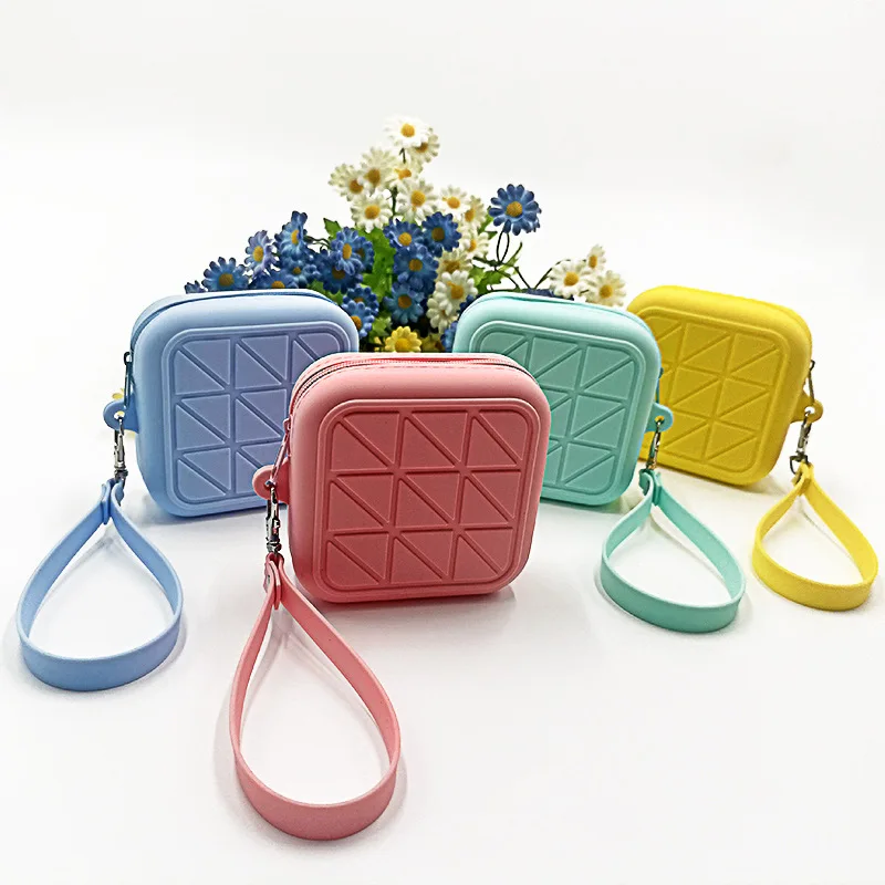 Candy Color Silicone Square Coin Purse Earphone Storage Bag Women Portable Lipstick Cosmetic Bag Student Simple Small Item Bag