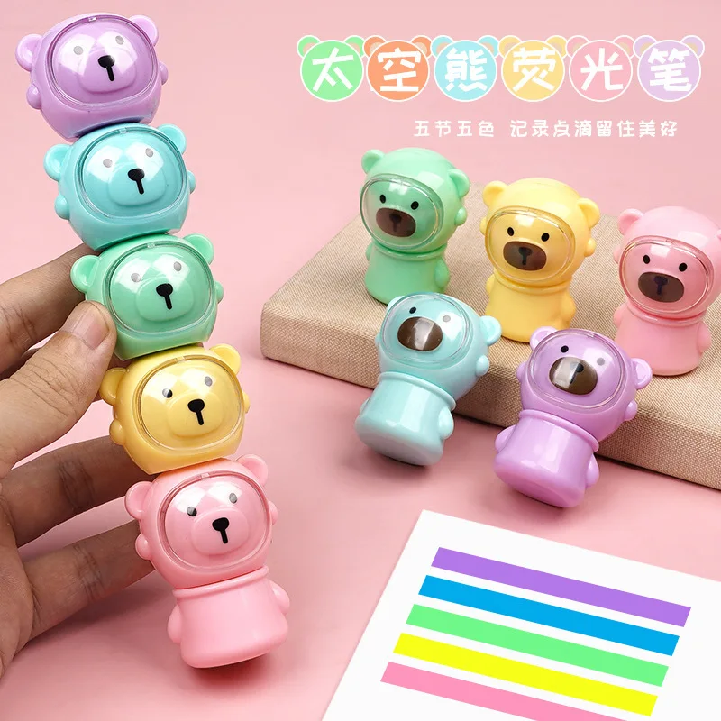 5PCS/Set kawaii bear Highlighter Pen Candy Color Fluorescent pens cartoon Art Painting Marker Pens School Stationery Supplies