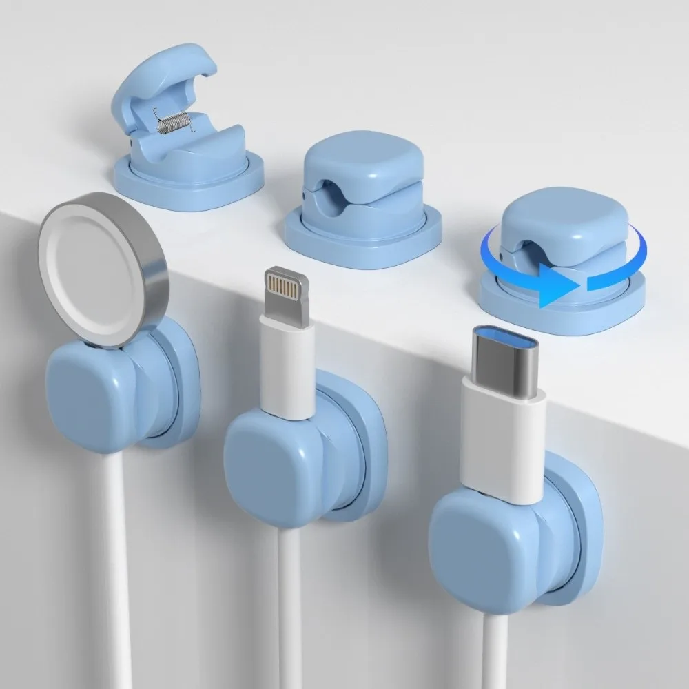 6pcs Adhesive Desktop Cable Organizer Rotatable Wall Mount Under Desk Wire Holder Adjustable Anti-Slip Cord Cable Organizer