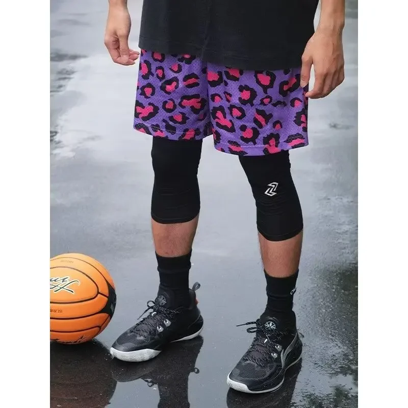 Leopardenmuster Herren Mesh-Sportshorts Atmungsaktiv mit Kordelzug Lose Athletische Basketball Fitness Training Freizeit Streetwear Shorts – Detail 3