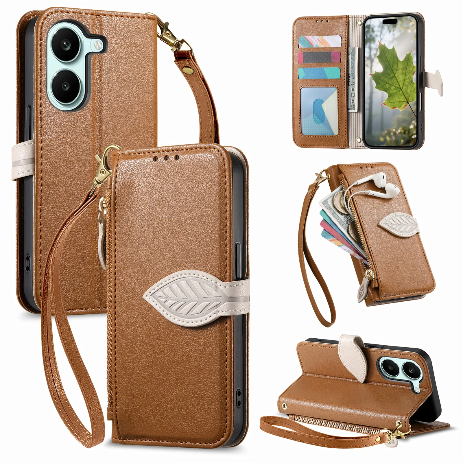 For Xiaomi Poco X8 Pro Max Case Luxury Leather Zipper RFID Wallet Card Slot Wrist Strap Shockproof Hard Back Cover Accessories