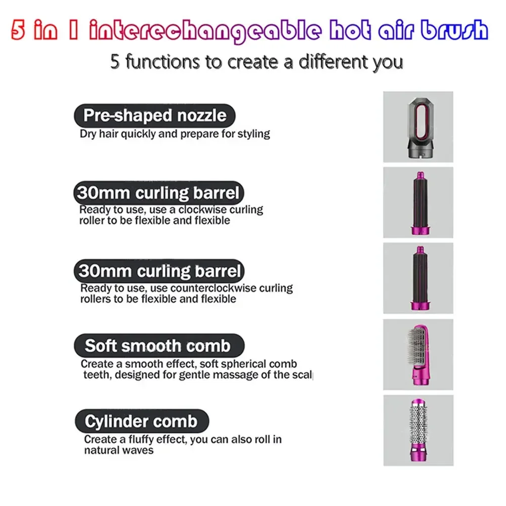 5-in-1 Hot Comb Set Professional Curling Iron Straightener Styling Tool with Hair Brush for Dyson Airwrap Hair Dryer Home Type