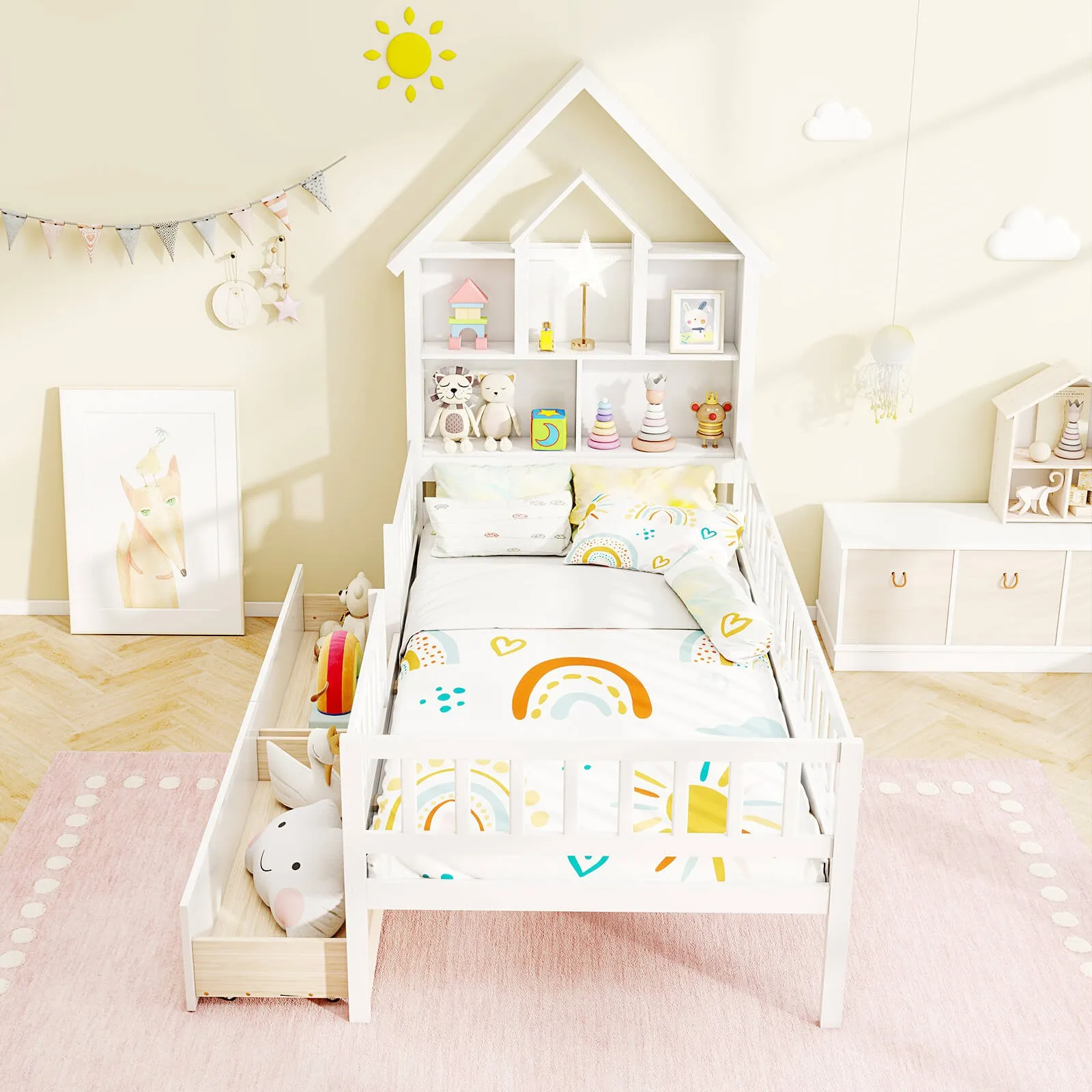 Letto per casa doppia con 2 cassetti Letto Montessori per bambini con testiera portaoggetti