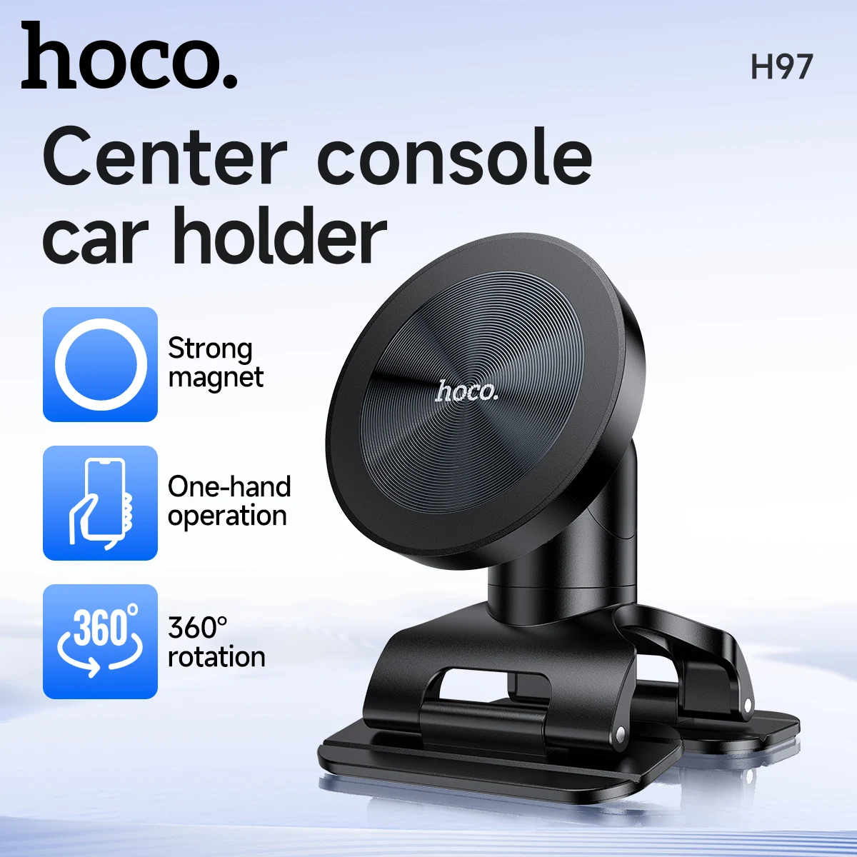 HOCO H97 Magnetic Car Phone Holder Center Console Ring Mount for iPhone 12-17 Series - Car Accessory Strong Magnets 360 Rotation