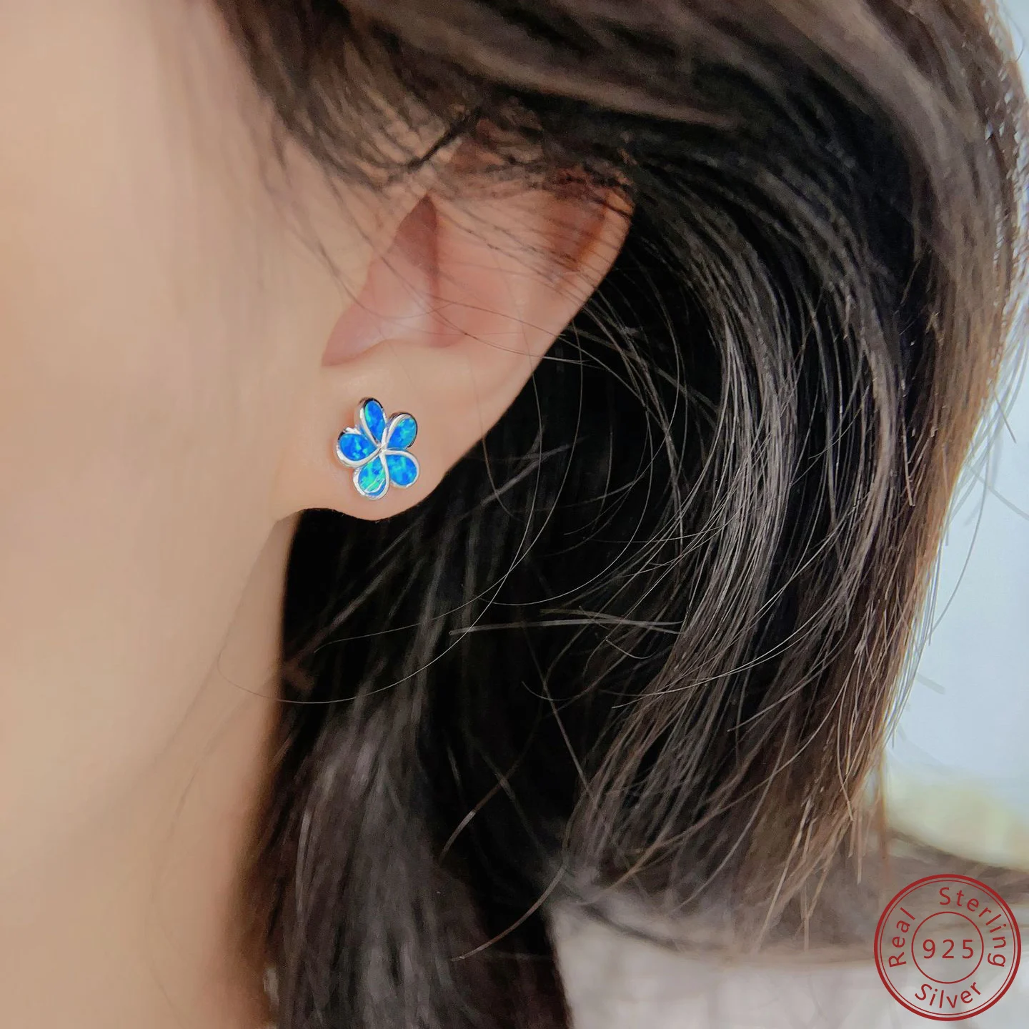 2023 Europe and America S925 Sterling Silver Jewelry Flower Earrings Cool Style New Fashion Versatile Blue Aobao Earrings Female