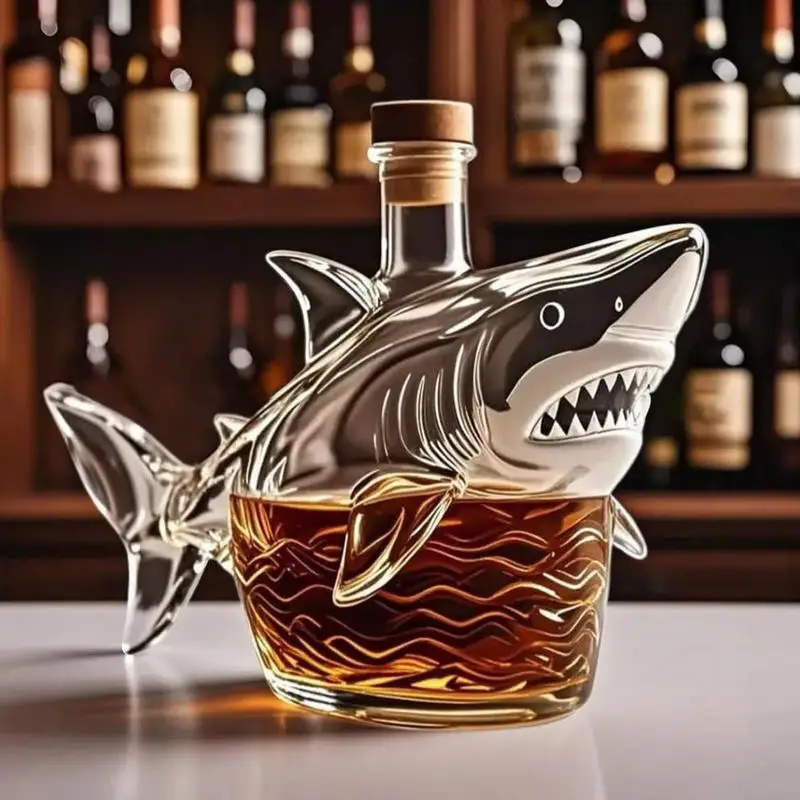 Whiskey Shark Decanter 320ml Glasses Shark Decanter Dispenser For Whiskey Home Decor Animal Statue Empty Liquor Bottle For