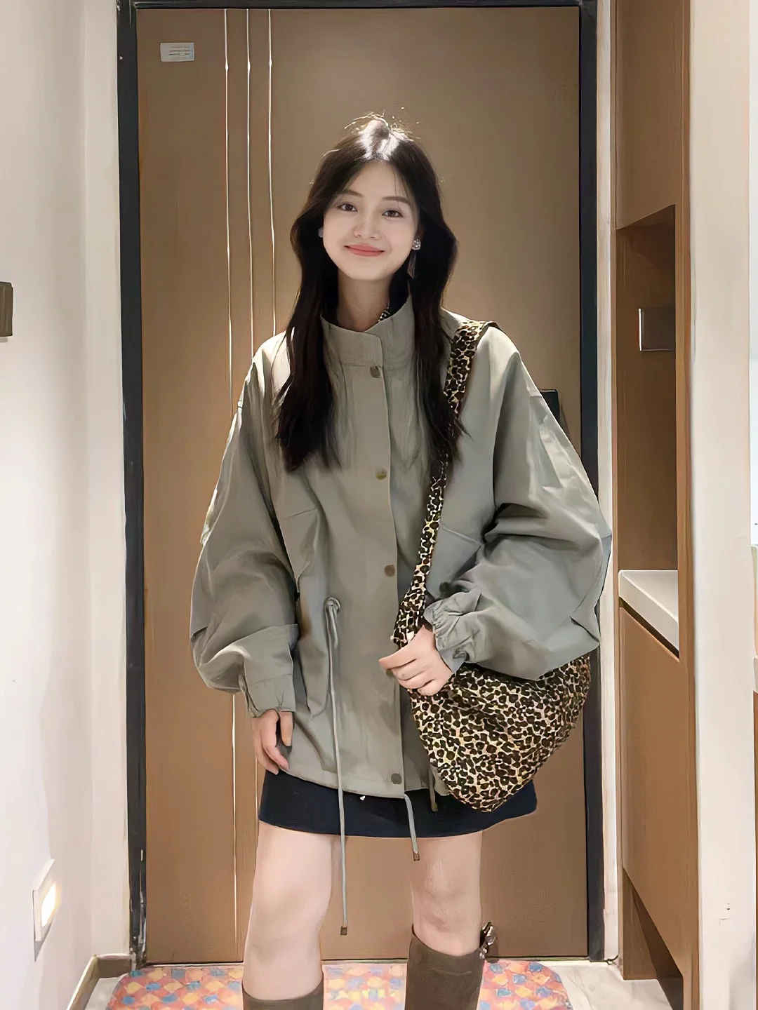 2025 primavera outono coreano sle dstring gola casaco feminino solto briti sle blusão longo sve zíper puro...