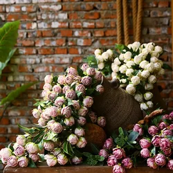 50CM Burnt Edge 7 headed Rose Artificial Flower Living Room Ornament European Wedding Home Decoration Floral