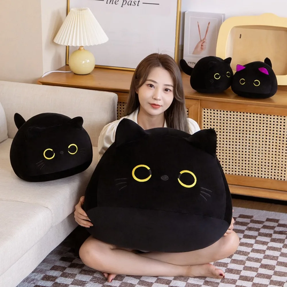 New Cartoon High Quality Round Ball Black Cat Plush Doll Cuddly 4 Size Plushie Stuffed Toy Stuffed Animal Doll Cute Gift