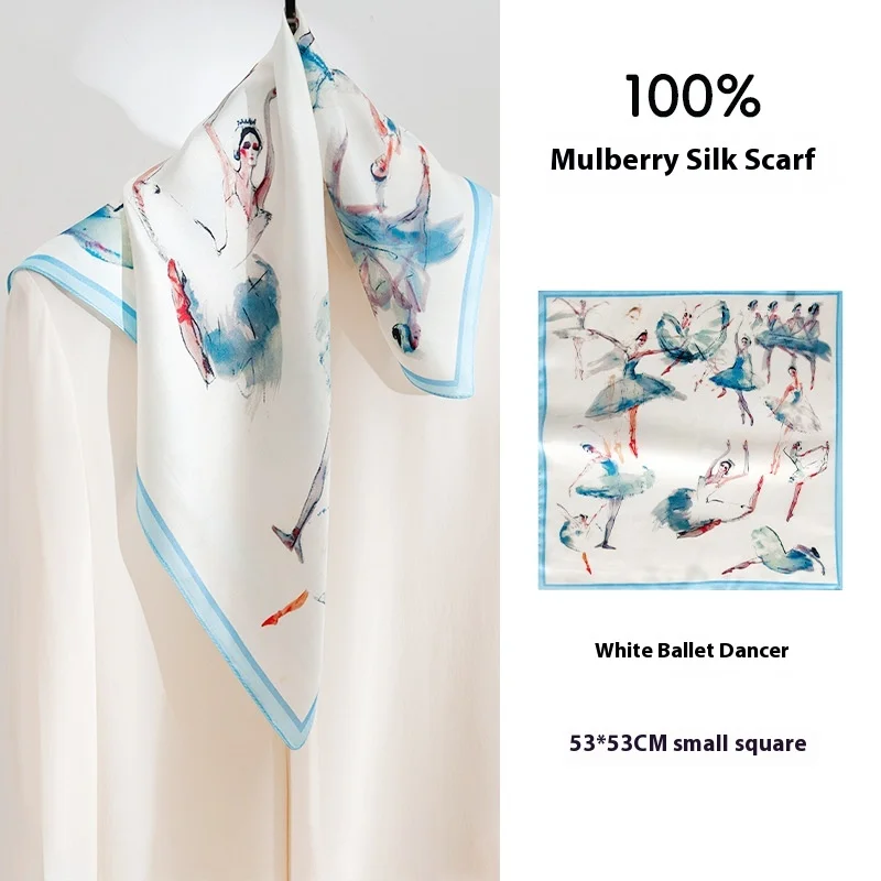 53Cm refreshing and skin-friendly 100% mulberry silk  small square scarf women's thin silk scarf neck advanced sense