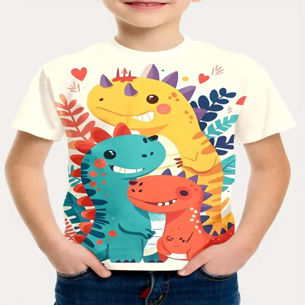 New Cartoon Dinosaur 3D Printed Pattern T-shirt for Adults and Children Round Neck Short Sleeved High Quality Comfortable Top