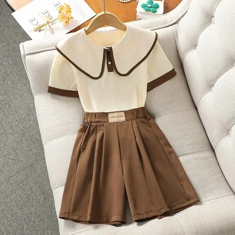 2026 New Summer Teenage Girls Clothing Sets Children Short Sleeve Top Shorts Two Piece Set Kids Casual Oufits School Clothing