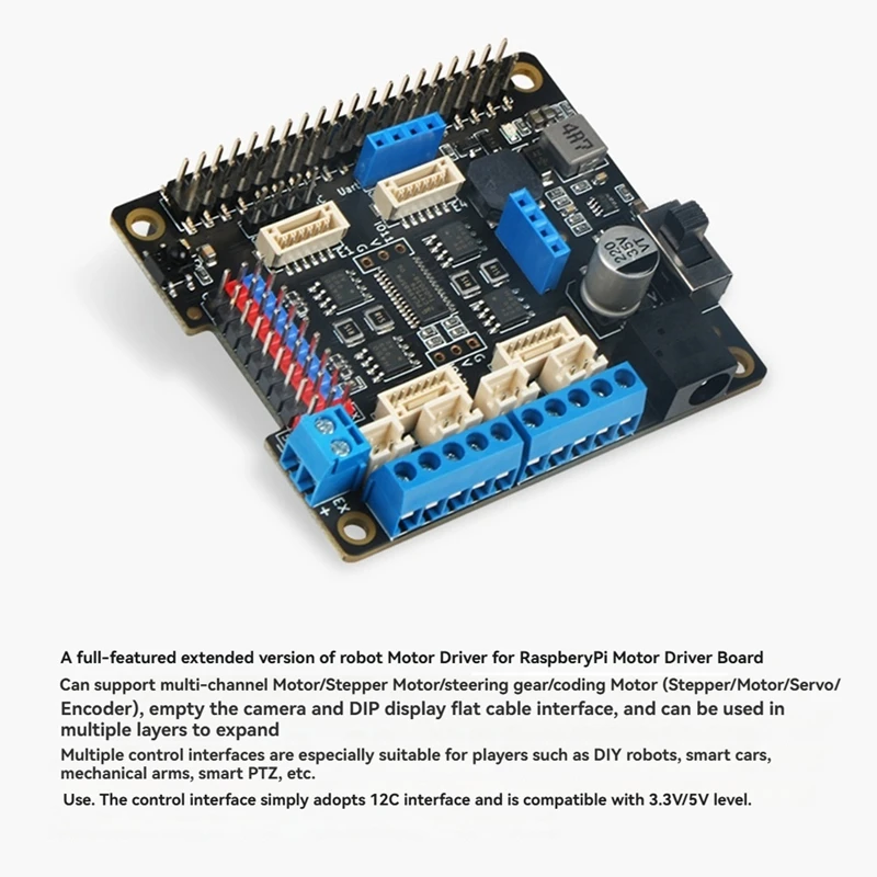 Placa controladora de Motor Robot para niveles de voltaje de 3,3 V/5V adecuada para placa controladora de Motor Raspberry Pi para múltiples motores