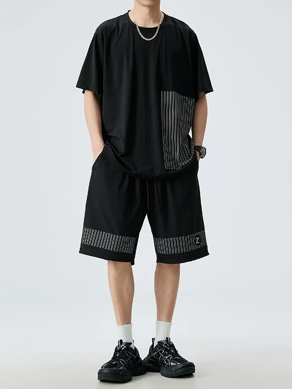 

Large Size Ice Silk Set Men's Trendy Casual Faion Summer ort T-irt orts Two-Piece Set Comfortable Breathable Lightweight