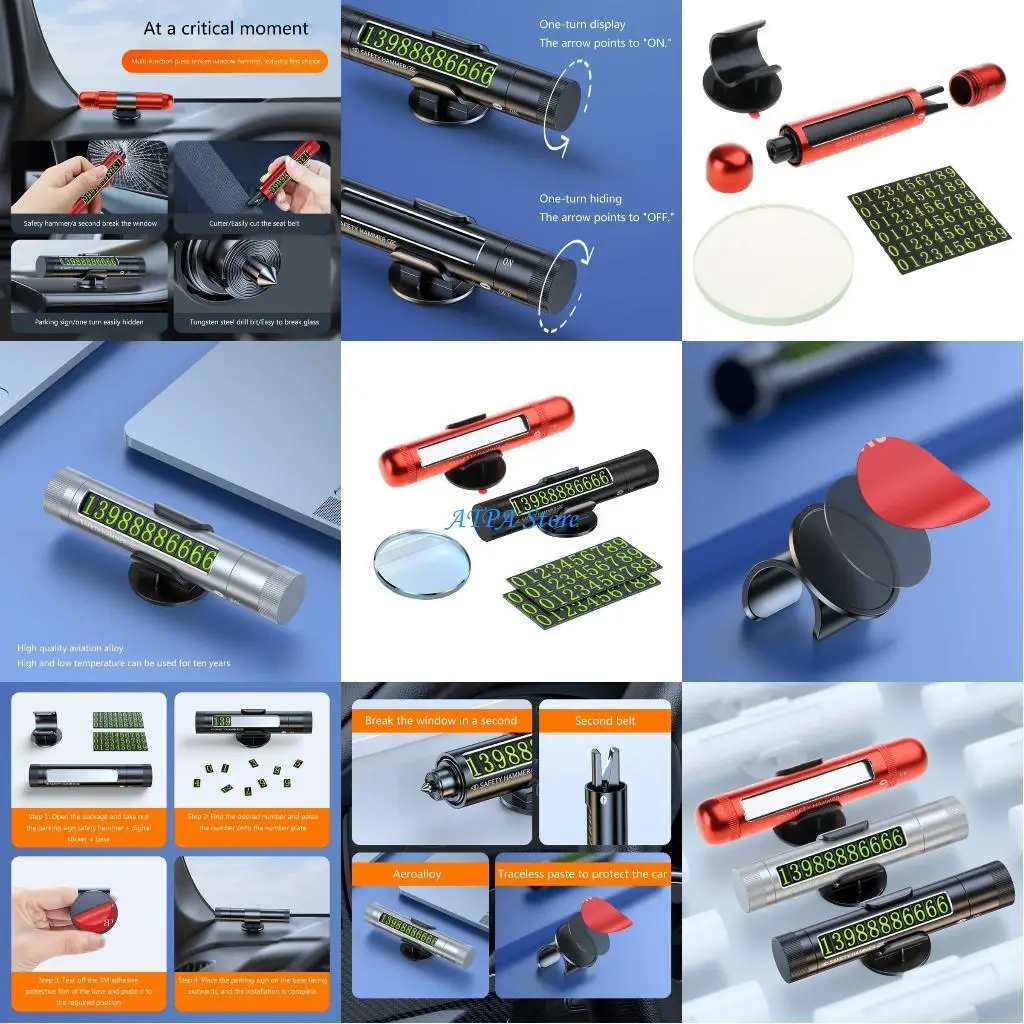 

U13C Car Parking Number Plate with EmergencyWindowBreaker 2in1 Car Parking Number