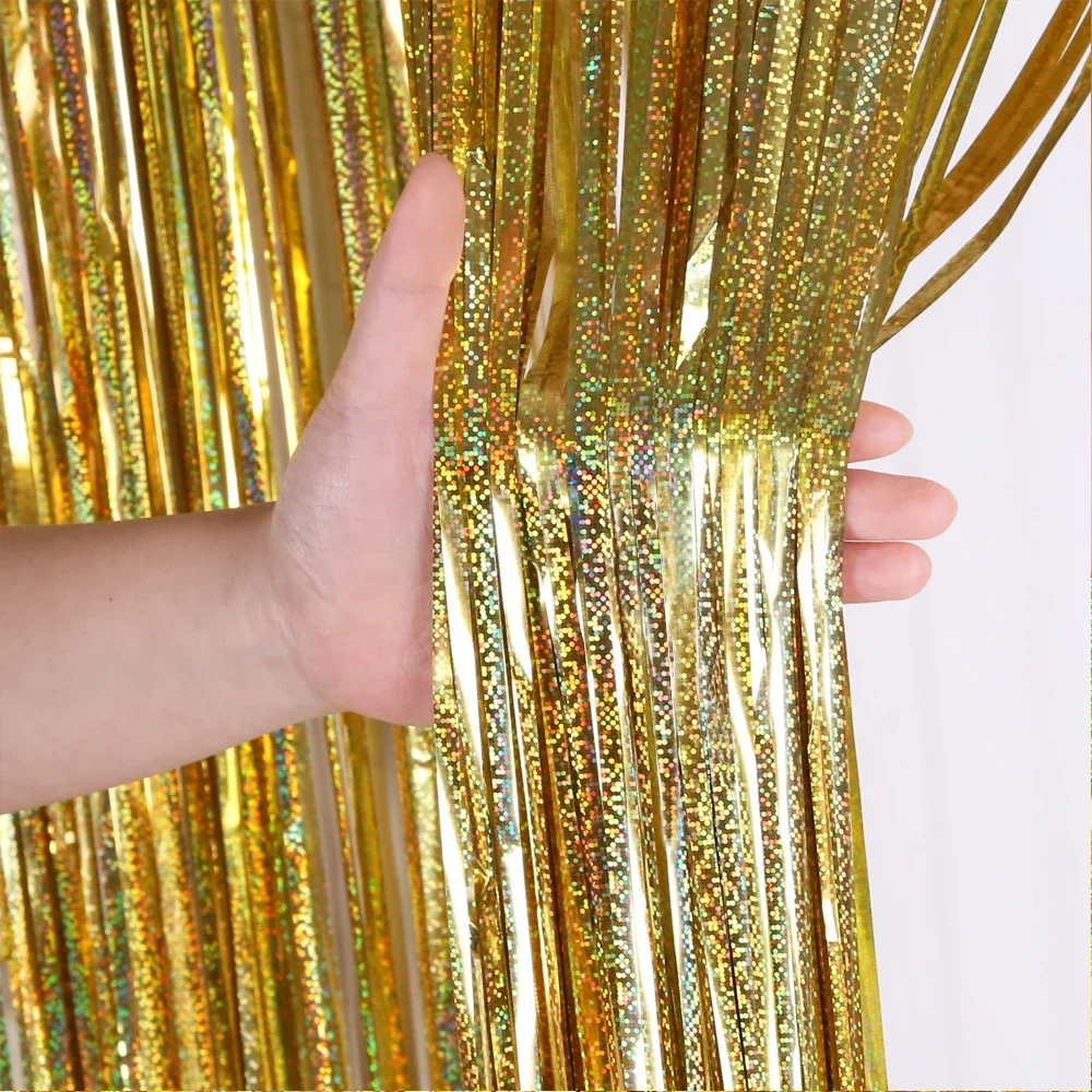 Metallic Foil Fringe Shimmer Backdrop Wedding Party Wall Decoration Photo Booth Backdrop Tinsel Glitter Curtain Gold