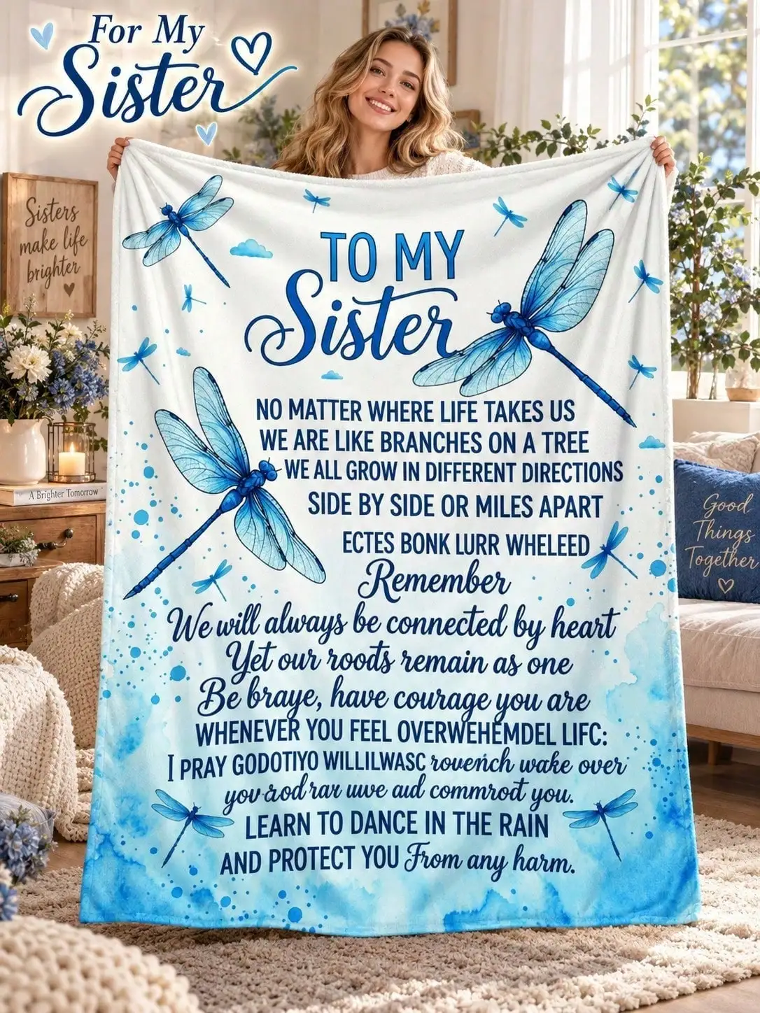Sister Flannel Blankets Feather Butterfly Floral Bond Sofa Bed Throw Home Decor Bedroom Living Room Christmas Halloween Thanksgiving Birthday Anniversary Housewarming Gift Family Friends Guestroom Apartment Winter Holiday Reading Nook Dorm Couch