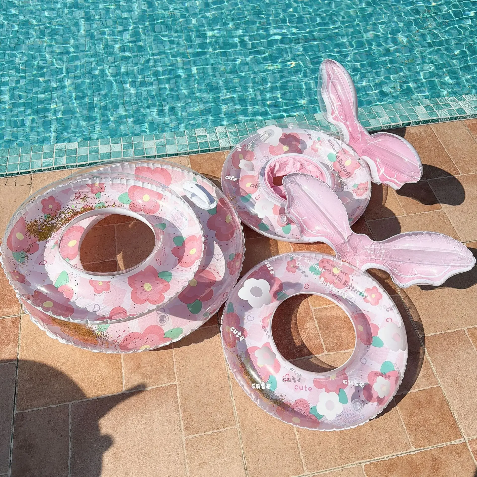 2026 Neuer Sommer-Pailletten-Meerjungfrauen-Lenkrad-Schwimmring mit Babysitz und Sonnenblumen-Wasserspielzeug für Mädchen – Strandparty-Spaß