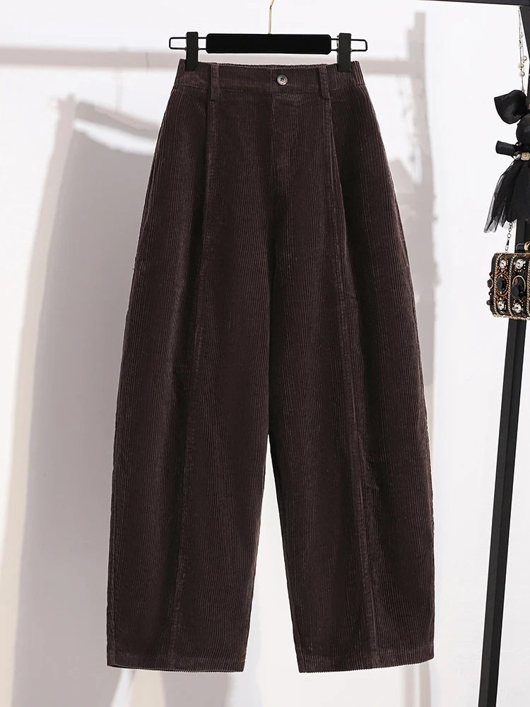 plus Size Corduroy Straight Leg Pants Autumn Winter New Style Korean High Waist Wide Leg Boots Friendly for plus Size Women