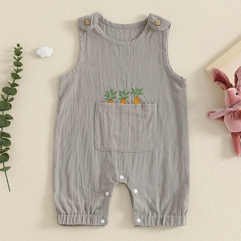 Baby Summer Romper Overall Carrot Embroidered Sleeveless Jumpsuit for Newborn Girls Boy Cute Clothes