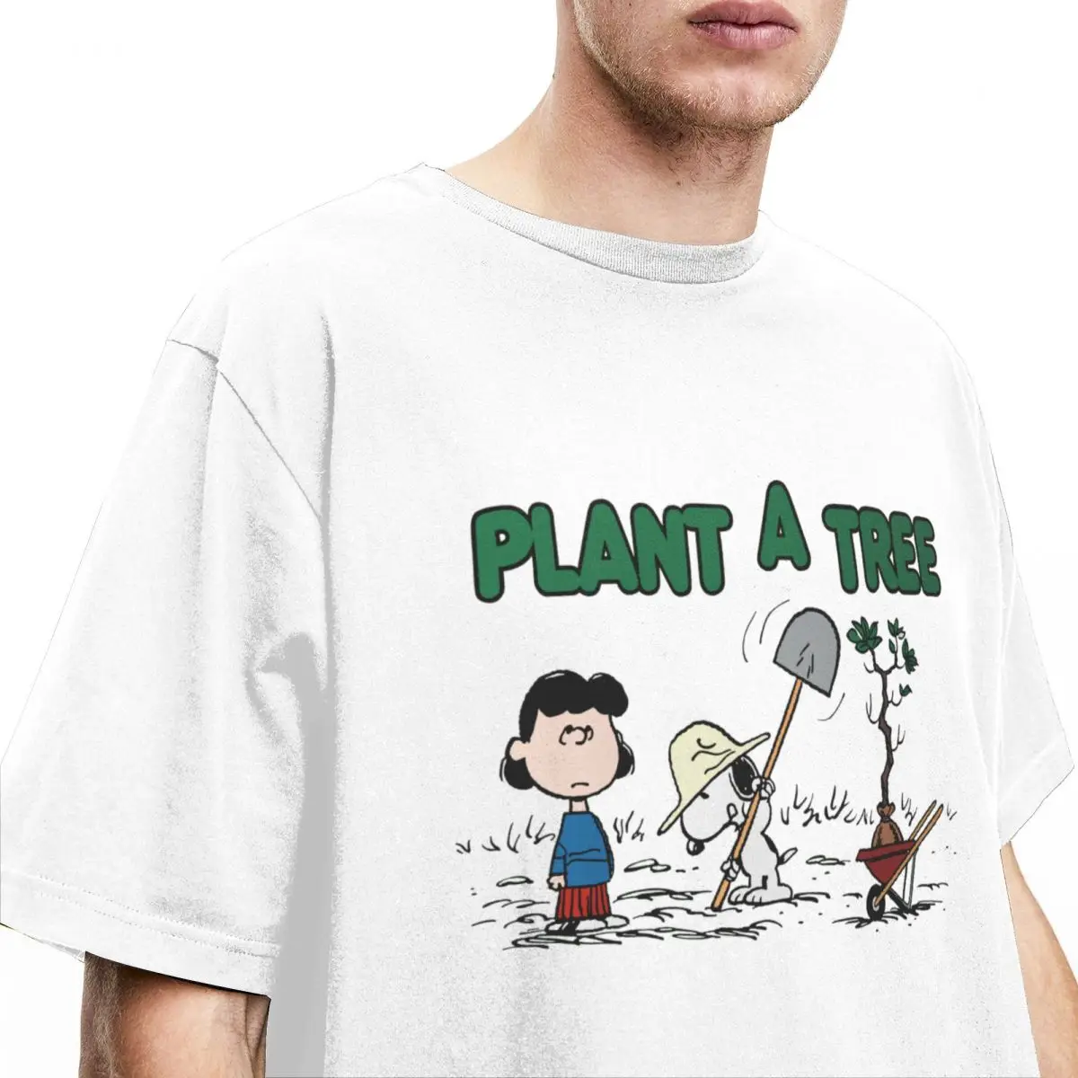 Men Women\'s Anime Peanuts Snoopy Lucy Plant Tree Cartoon Shirt Stuff Pure Cotton T-shirt Clothing Vintage Tees Summer