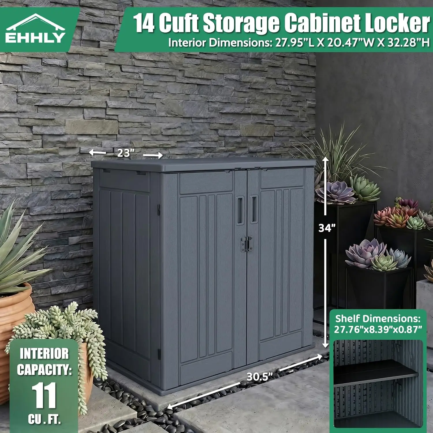 Heavy Duty Outdoor Storage Cabinet Weatherproof 14 Cuft Garage Cabinet 2 Adjustable Shelves Lockable Pantry Organizer 31Wx23Lx34 image 2