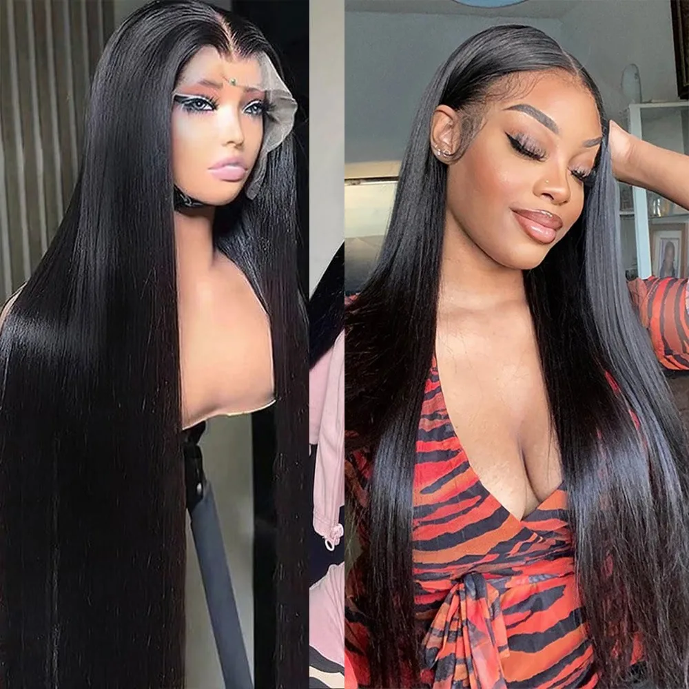 密度200 5x5 13x6 360透明ボーンストレートレースフロント 100%人毛ウィッグ 38インチ ブラジリアンフロントウィッグ 黒人女性用
