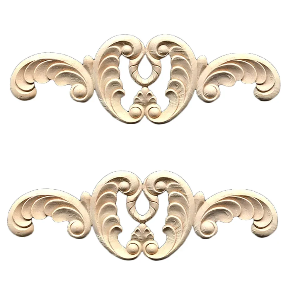 2pcs Unpainted Long Wood Decal Carved Oak Door Cabinet Decorative Flower Home Window Corner Decoration Accessories Sculptures