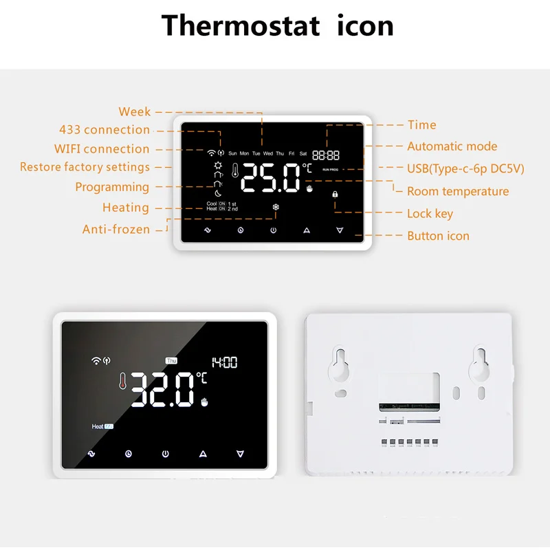 Imagem -05 - Telefone Controle Remoto sem Fio Baixo Consumo de Energia Aquecimento Parede Pendurado Fogão Graffiti Inteligente Controlador de Temperatura Wifi