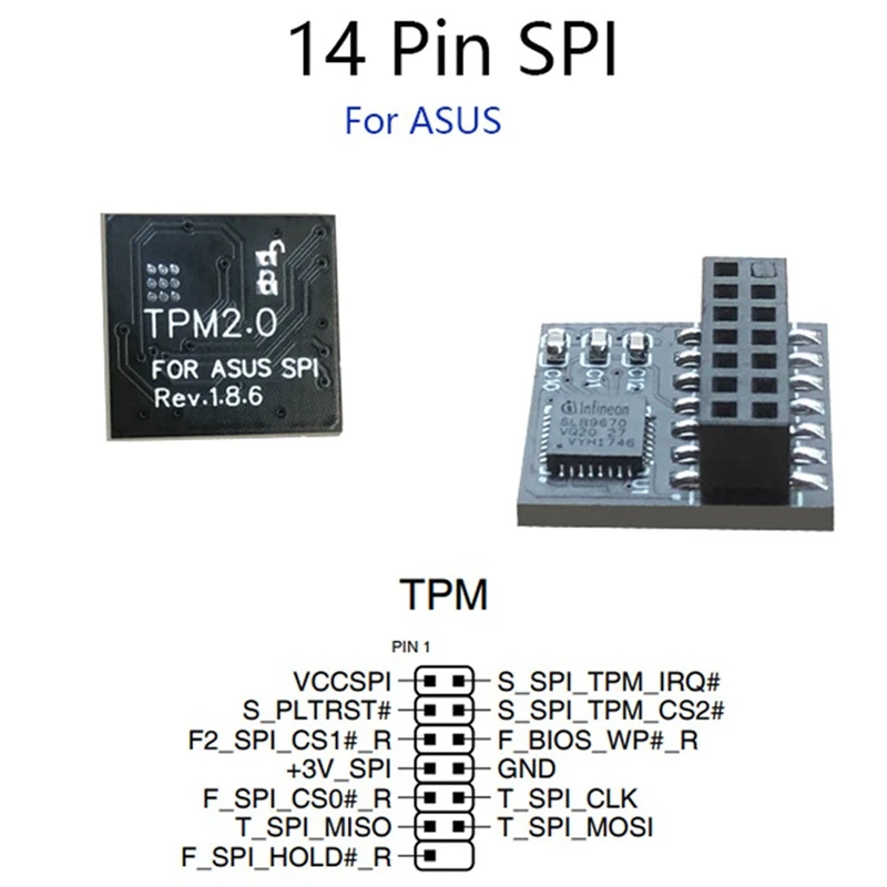 TPM 2.0 şifreleme güvenlik modülü uzaktan kart ASUS anakart için 14 Pin SPI TPM2.0 güvenlik modülü