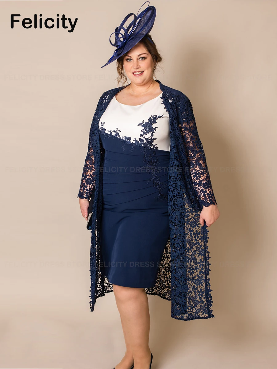 Elegant 2 Piece Plus Size Mother of the Bride Dress 2023 Sheath Wedding Party Dresses Lace Applique Pleated Robe Invitée Mariage