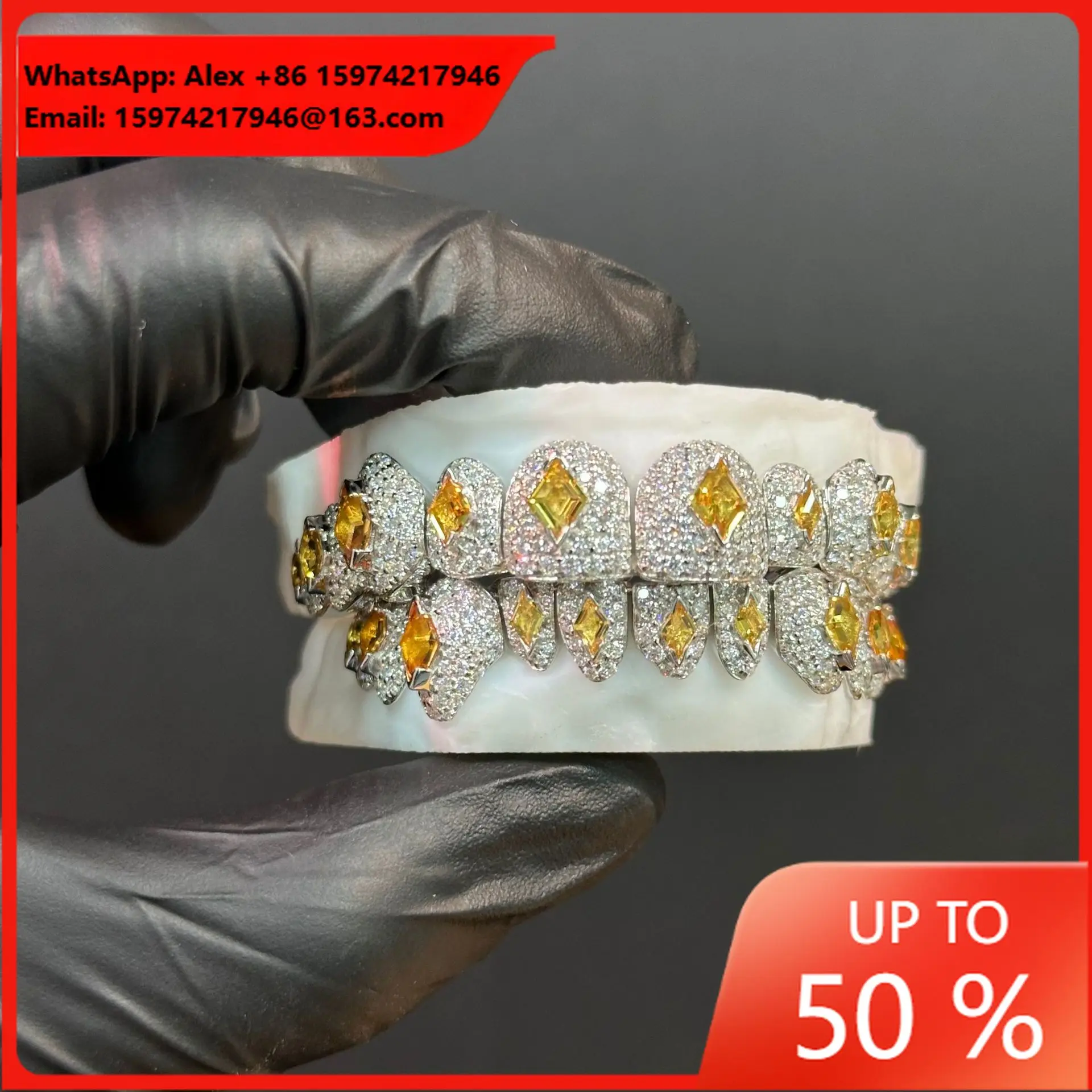 925 Silver Mozzarella Diamond Honeycomb Corundum Hip-hop Tooth Decoration Is A Hot Seller In Europe And The United States.